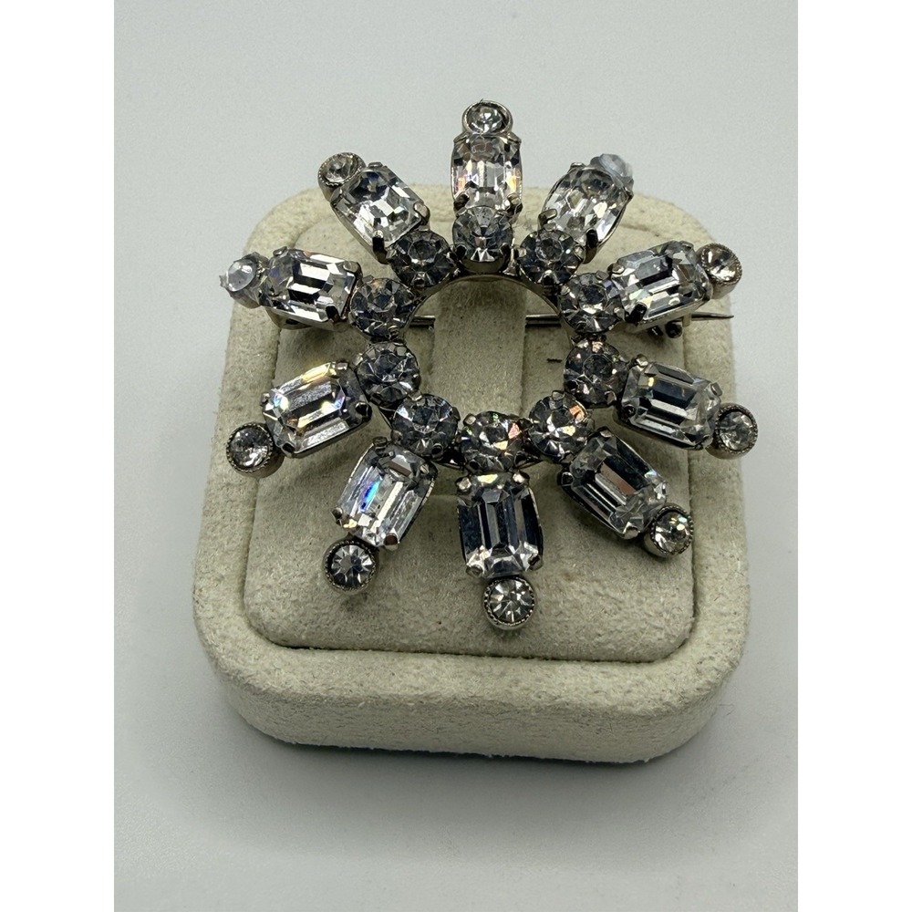 Schoffel Austria Brooch Clear Crystal Starburst Wreath READ